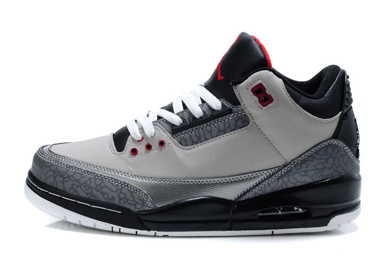 Latest Jordan 3 Retro Grey Black Red Shoes - Click Image to Close