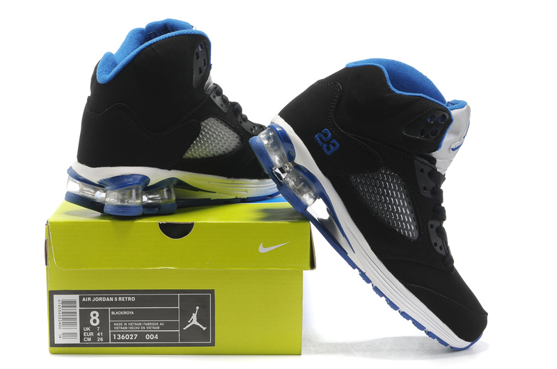 2012 Air Cushion Jordan 5 Black White Blue