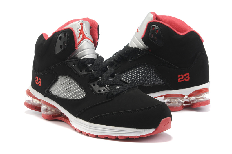 2012 Air Cushion Jordan 5 Black White Red - Click Image to Close