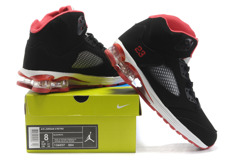 2012 Air Cushion Jordan 5 Black White Red - Click Image to Close