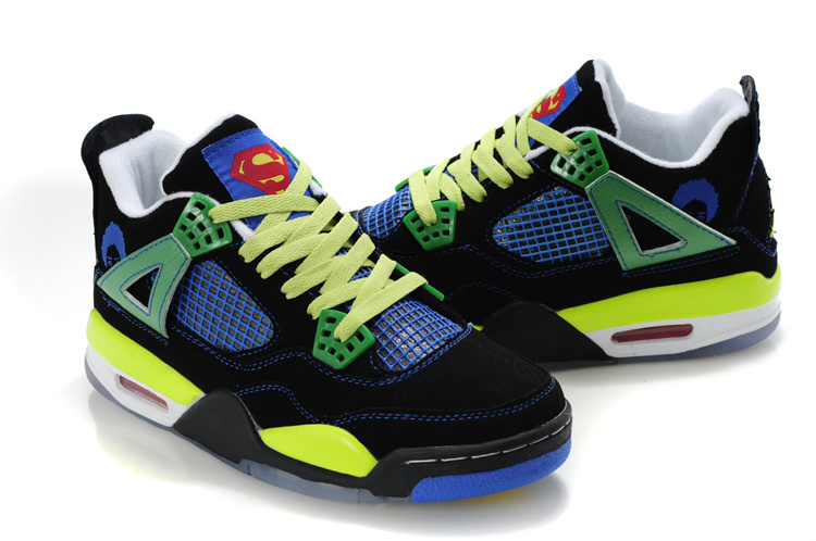 2012 Air Jordan 4 Black Green Blue - Click Image to Close