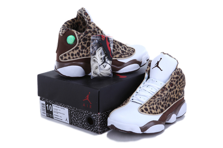 2013 Air Jordan 13 Leopard Print White Coffe Shoes