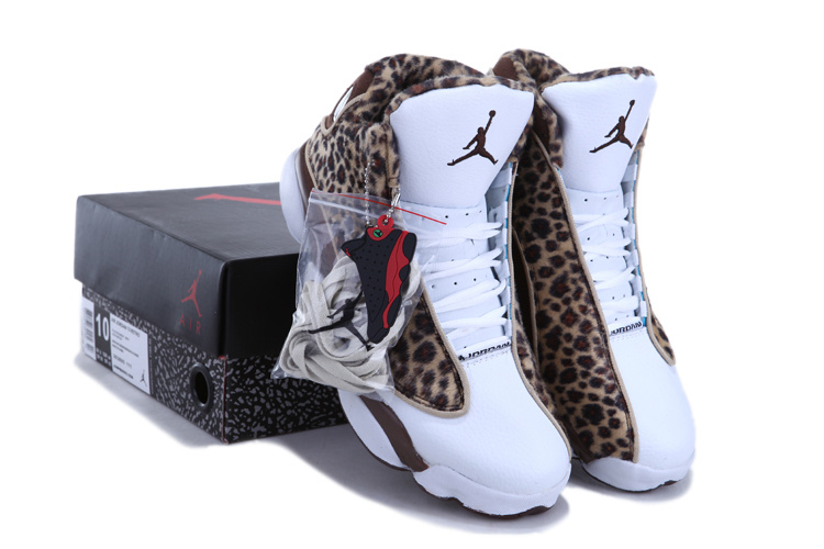 2013 Air Jordan 13 Leopard Print White Coffe Shoes