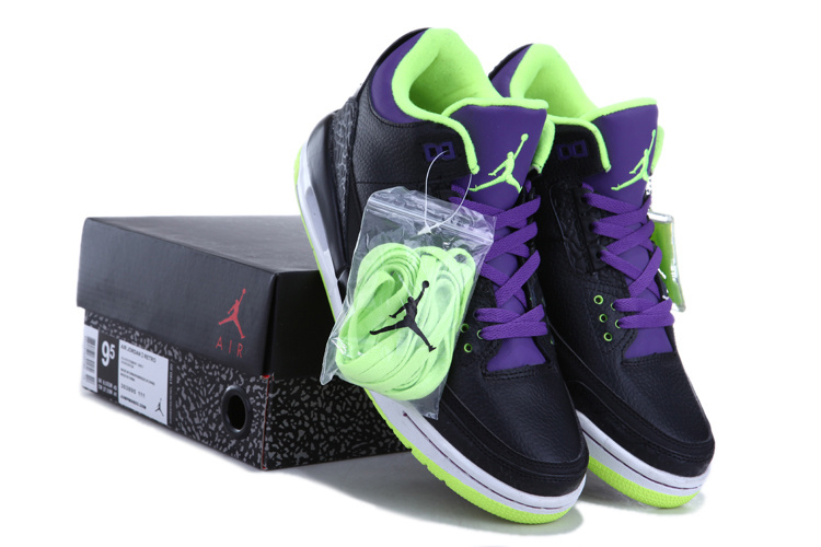 2013 Air Jordan 3 Black Green Purple Shoes