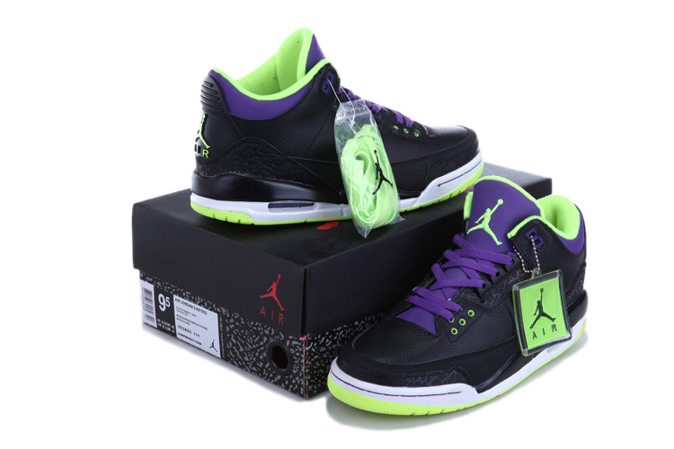 2013 Air Jordan 3 Black Green Purple Shoes - Click Image to Close