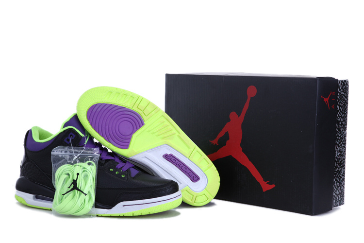 2013 Air Jordan 3 Black Green Purple Shoes - Click Image to Close