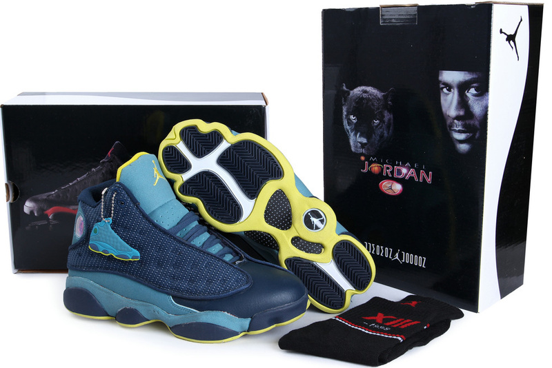 2013 Hardcover Air Jordan 13 Blue Yellow Shoes - Click Image to Close