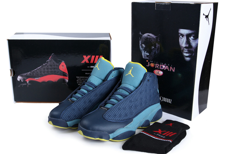 2013 Hardcover Air Jordan 13 Blue Yellow Shoes - Click Image to Close