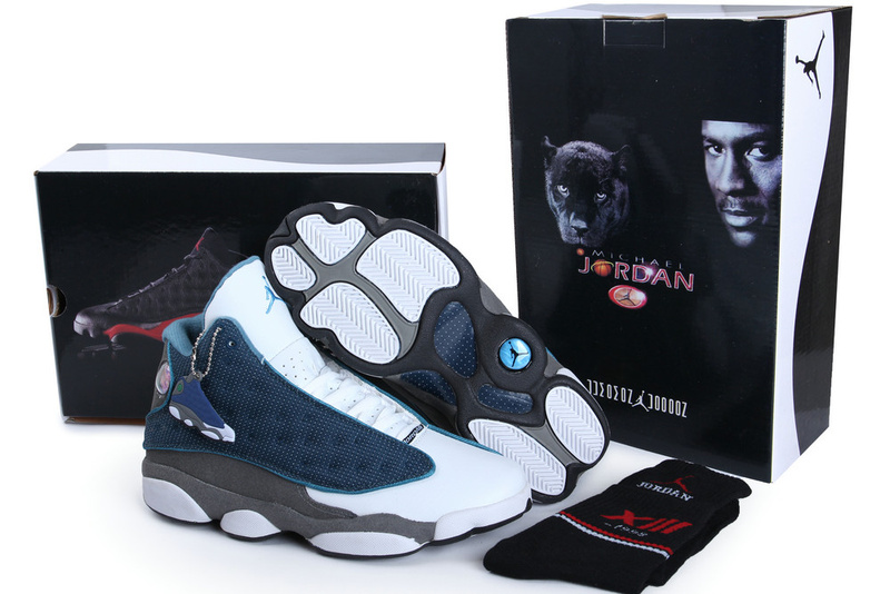 2015 Jordan Retro 13 Low White Black Blue Shoes