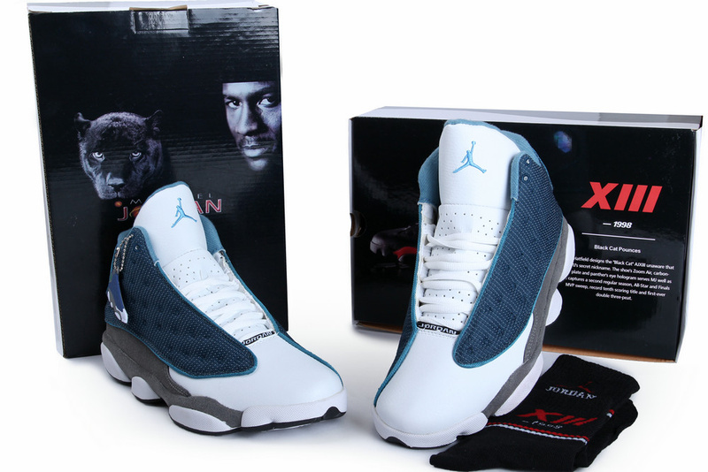 2015 Jordan Retro 13 Low White Black Blue Shoes - Click Image to Close