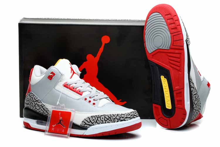 2014 Air Jordan Retro 3 White Grey Cement Black Red Shoes
