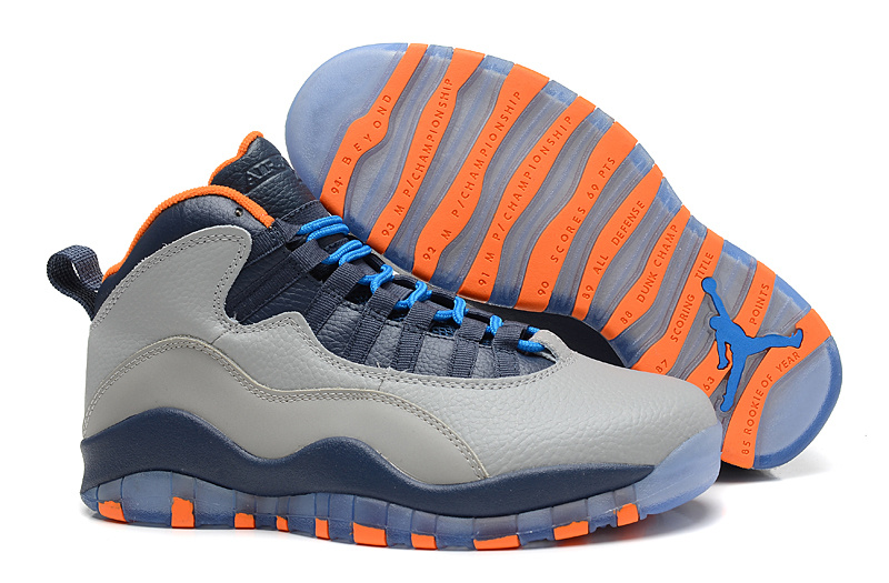 2014 New Jordan 10 Retro Transparent Sole RGrey Blue Orange Shoes