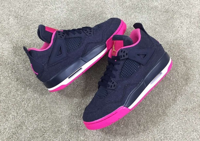 New Air Jordan 4 GS Denim Black Pink Shoes For Women - Click Image to Close