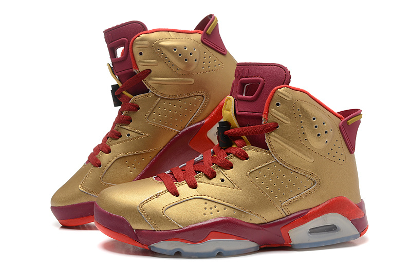 New Arrival Air Jordan 6 Retro Gold Red Shoes - Click Image to Close