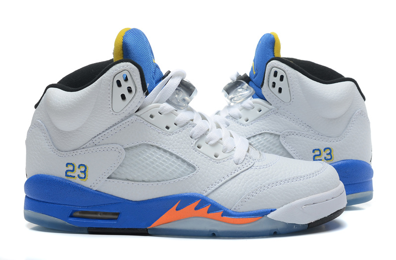 2015 Jordan 5 Retro White Blue Orange Shoes