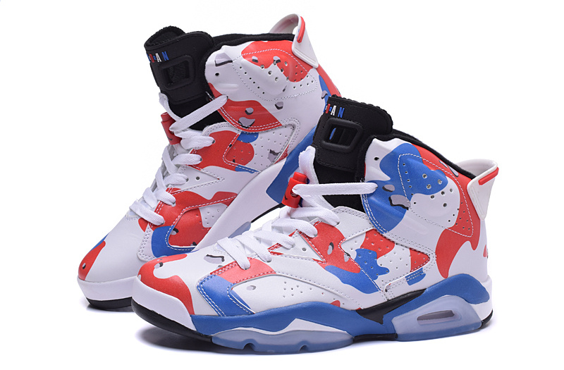 2015 Air Jordan 6 White Red Blue Shoes For Women - Click Image to Close