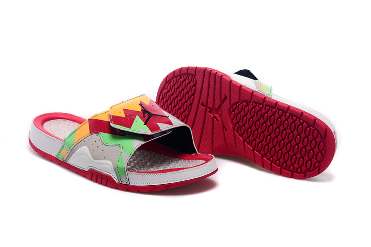 2015 Air Jordan 7 Hydro Red Orange Green Grey Sandal For Women - Click Image to Close