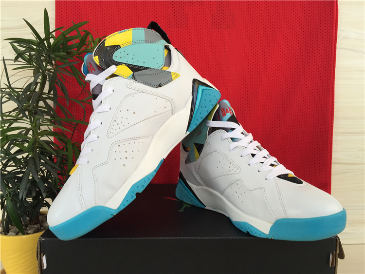 2015 Air Jordan 7 White Baby Blue Yellow Shoes - Click Image to Close