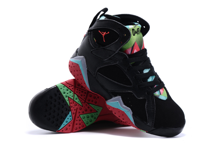 New Air Jordan 7 Retro Black Green Red Kids Shoes - Click Image to Close