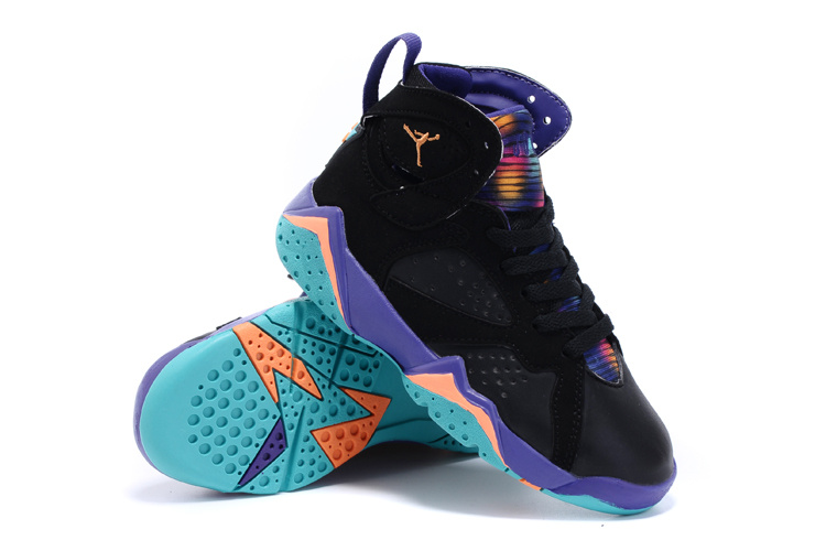 New Air Jordan 7 Retro Black Purple Orange Kids Shoes - Click Image to Close