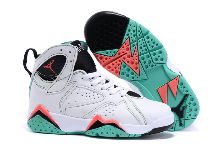 New Air Jordan 7 Retro White Black Red Green Kids Shoes - Click Image to Close