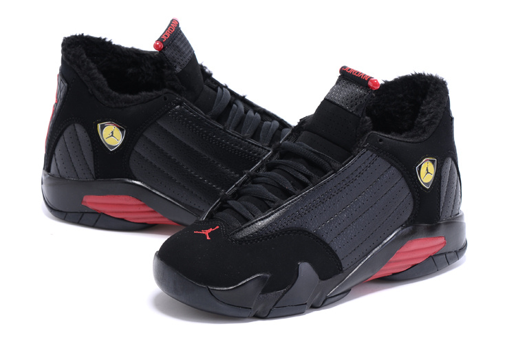 New Air Jordan 14 Retro Wool Black Red Shoes For Women - Click Image to Close