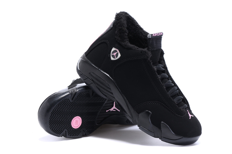 New Women Air Jordan 14 Retro Wool All Black Shoes