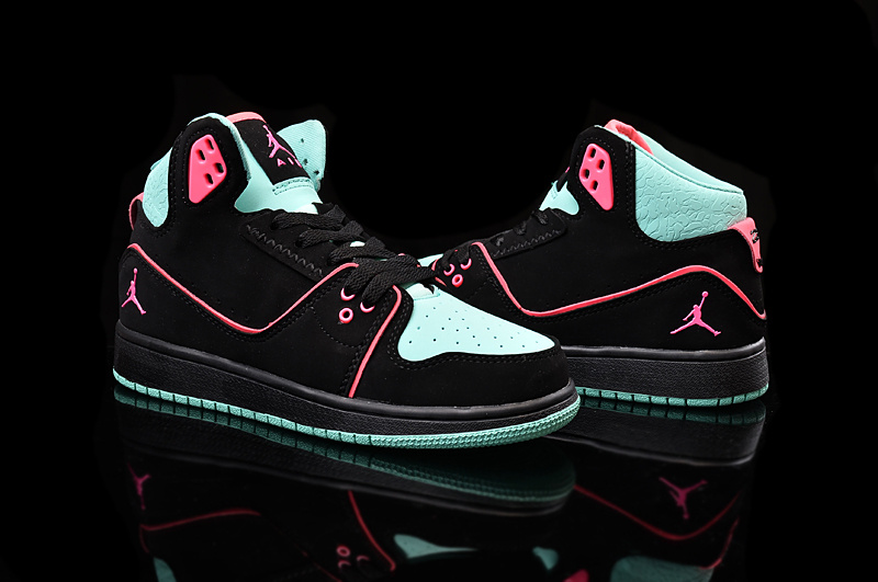 New Women Air Jordan 1 Flight 2 Black Green Pink Shoes - Click Image to Close