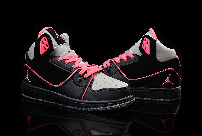 New Women Air Jordan 1 Flight 2 Black Grey Red Shoes - Click Image to Close