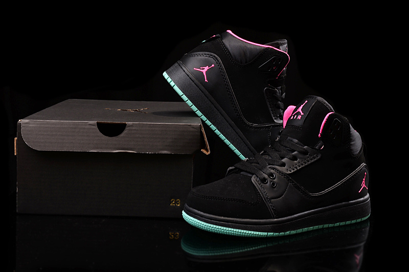 New Women Air Jordan 1 Flight 2 Black Pink Green Shoes - Click Image to Close