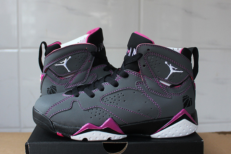 New Women Air Jordan 7 Grey Purple Black Shoes