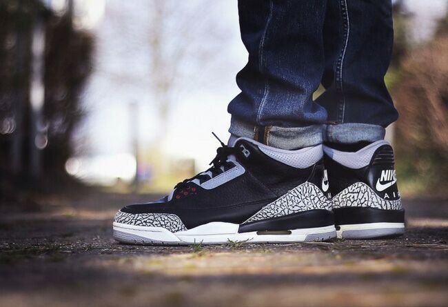 New Air Jordan 3 Retro Black Cement Grey Red with Nike Air Logo - Click Image to Close