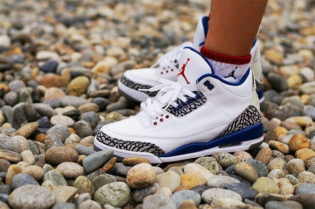 New Air Jordan 3 Retro White Cement Blue Red with Nike Air Logo - Click Image to Close