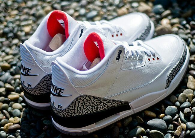 New Air Jordan 3 Retro White Cement Grey Red with Nike Air Logo