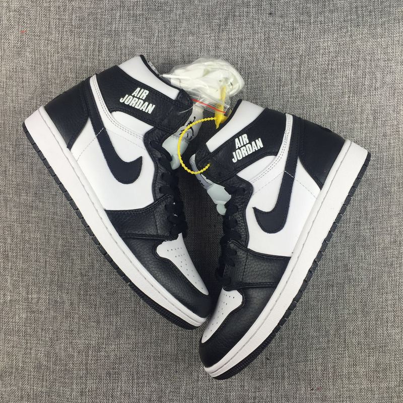 New Jordan 1 Nike Logo 2017 Black White Shoes