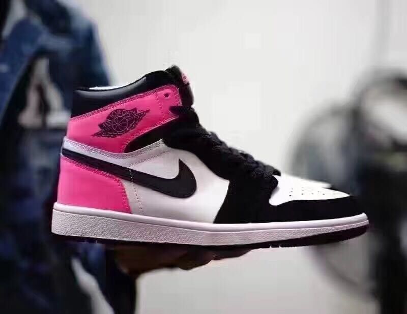 New Jordan 1 Retro Valentine's Day Black White Pink Shoes - Click Image to Close