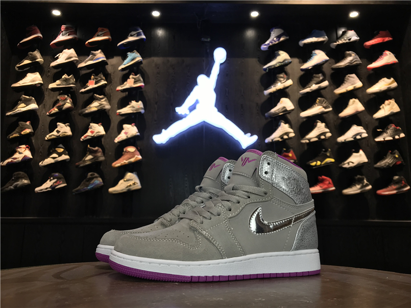 2017 Women Jordan 1 Retro Grey Pink Shoes