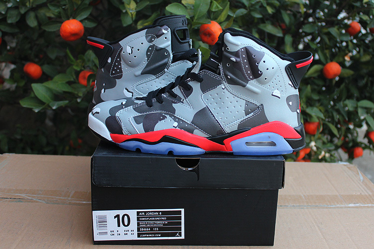 Latest 2015 Jordan 6 Retro Camouflage Grey Red Shoes