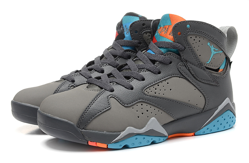 New Women Jordan 7 Retro Bobcats Black Grey Blue Orange