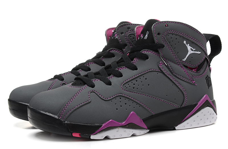 New Women Jordan 7 Retro Valentine Day Grey Black Purple