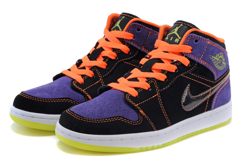 Women Air Jordan 1 Flight Hollowmas Orange Black Purple Shoes