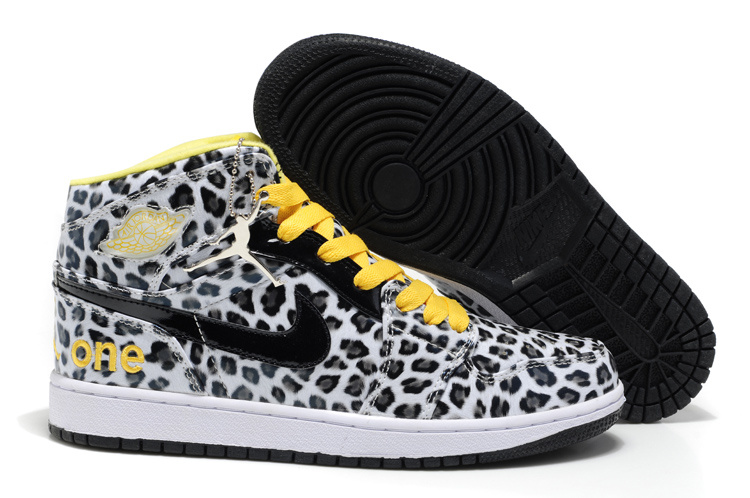 Air Jordan 1 Leopard Leather White Black Yellow Shoes