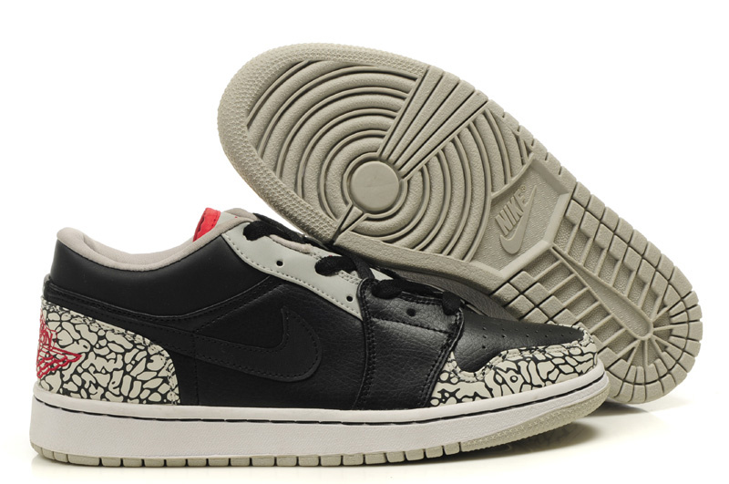 Air Jordan 1 Low Black Grey Cement Shoes - Click Image to Close