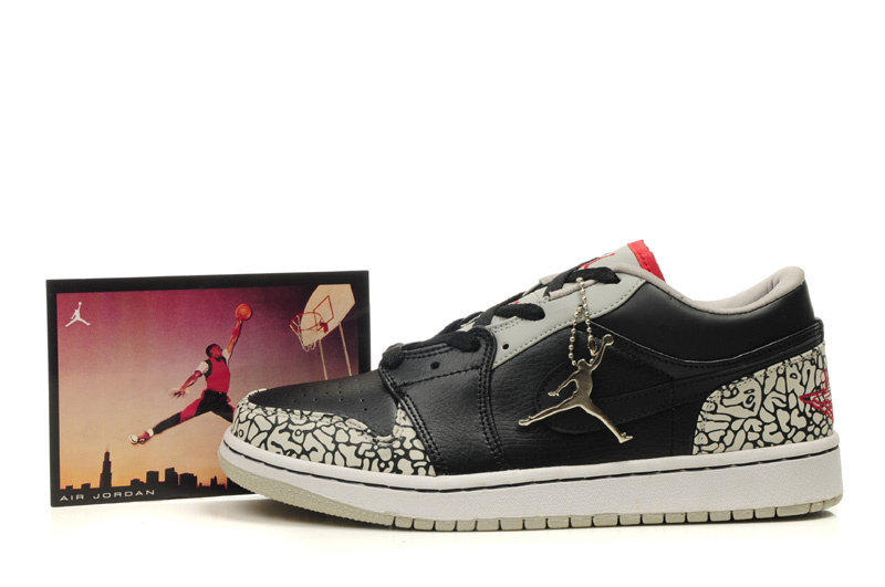 Air Jordan 1 Low Black Grey Cement Shoes - Click Image to Close