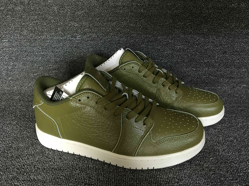 2016 Jordan 1 Low No Swoosh Army Green Shoes