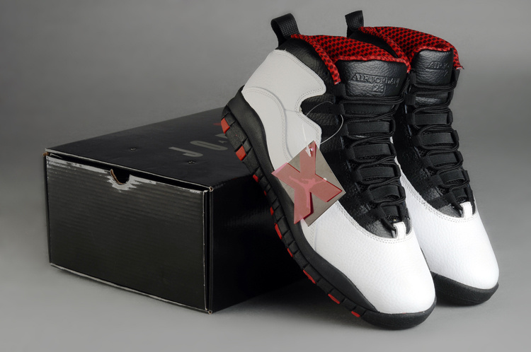 Air Jordan 10 Duplicate White Black Red Shoes - Click Image to Close