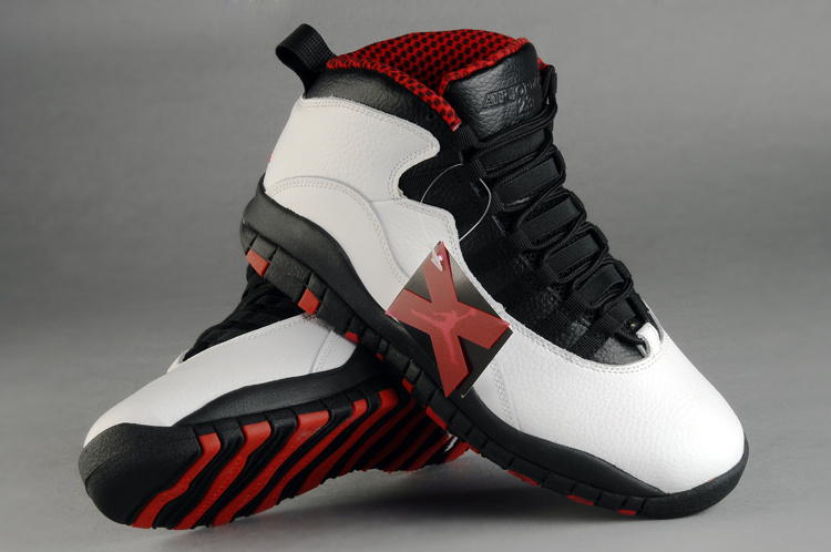 Air Jordan 10 Duplicate White Black Red Shoes - Click Image to Close