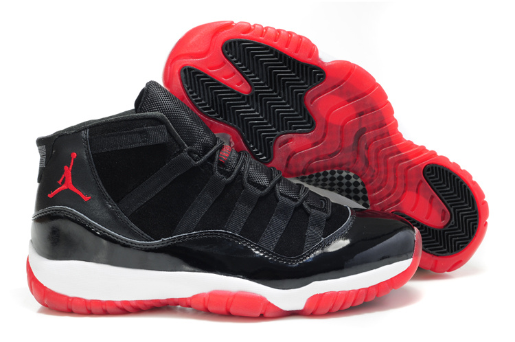 Air Jordan 11 Suede Black White Red Shoes - Click Image to Close