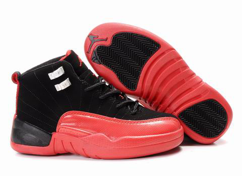 Authentic Air Jordan 12 Black Red For Kids