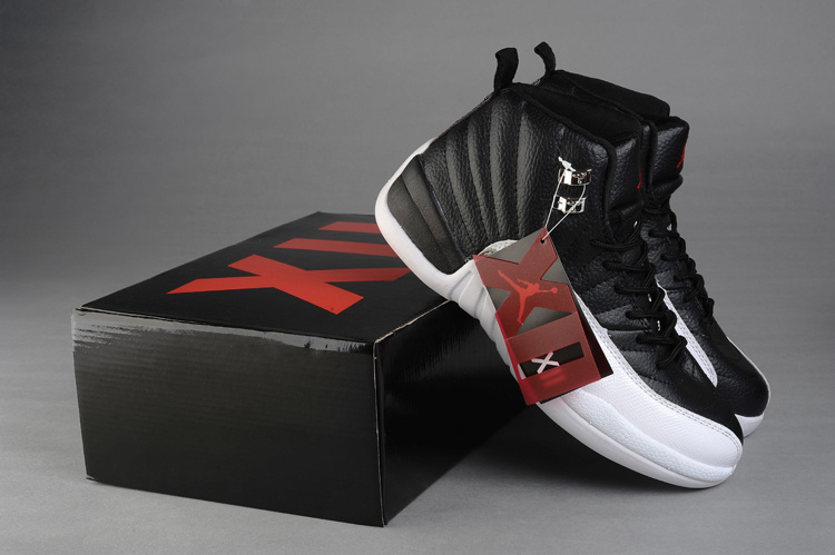 Women 2015 Jordans 12 Black White Red